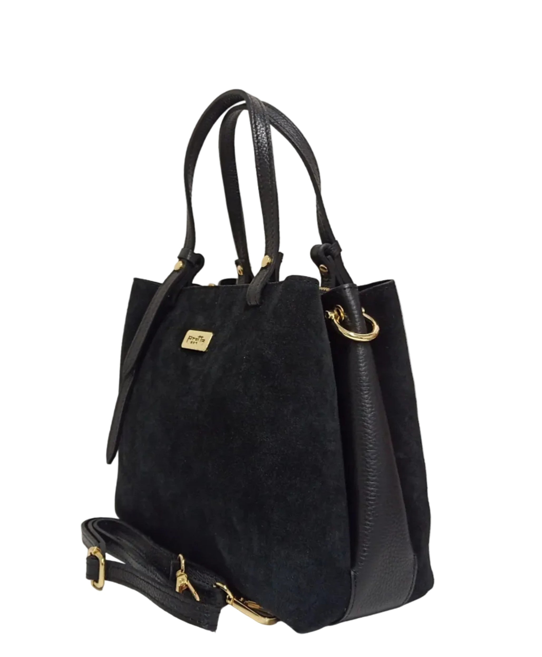 Pretta geanta din piele intoarsa, format incapator, ton negru, 2 compartimente