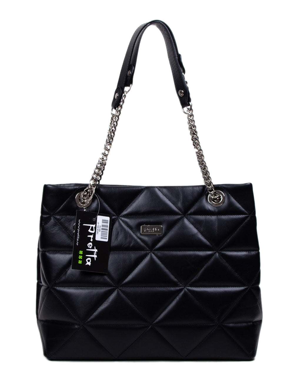 Pretta geanta din piele naturala, format incapator, ton negru, 2 compartimente