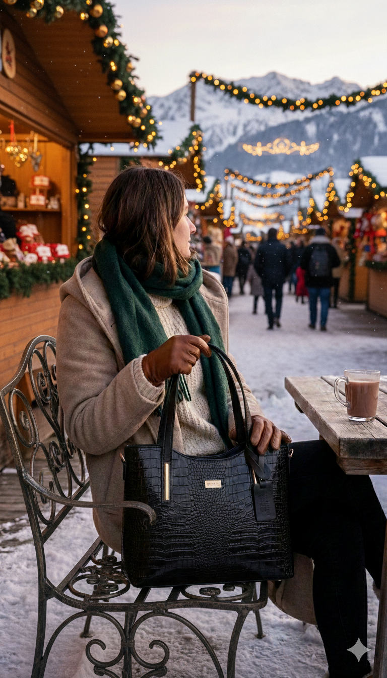 Pretta geanta din piele naturala, format incapator, ton negru, 2 compartimente