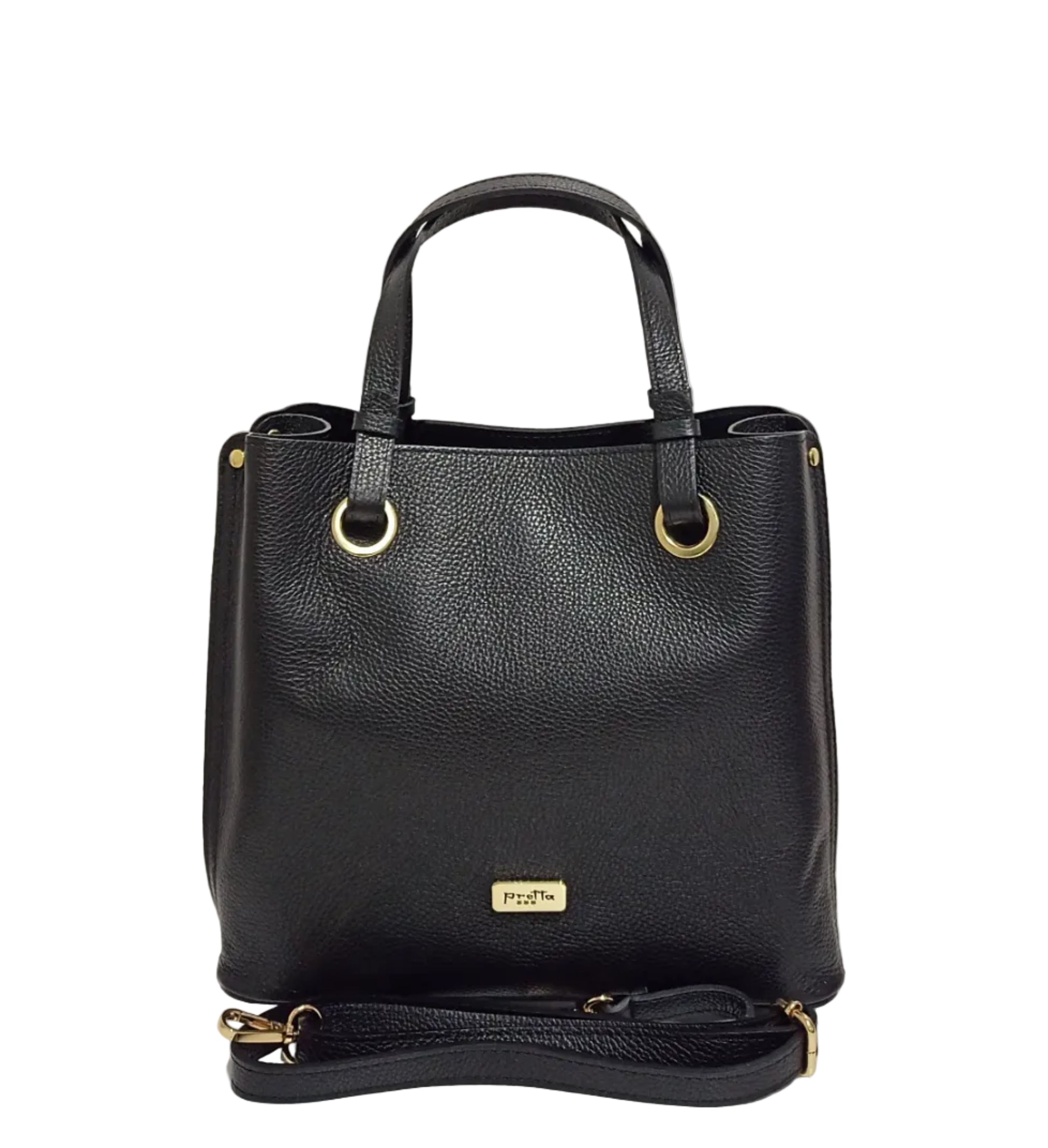 Pretta geanta din piele naturala, format incapator, ton negru, 2 compartimente