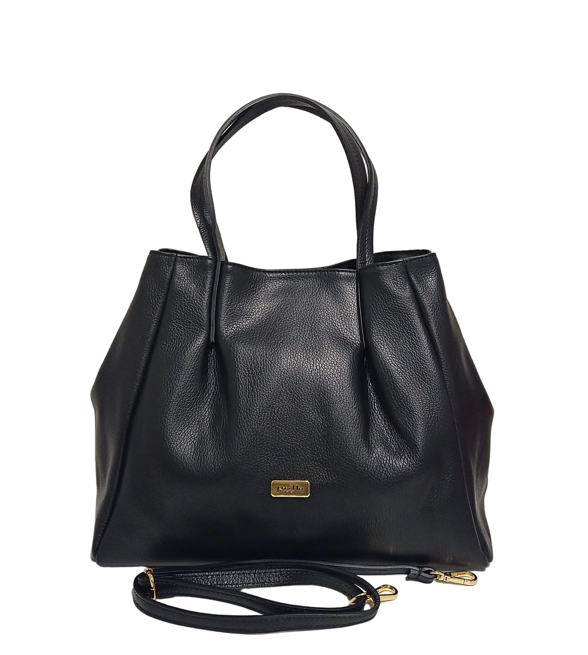 Pretta geanta din piele naturala, format incapator, ton negru, 2 compartimente