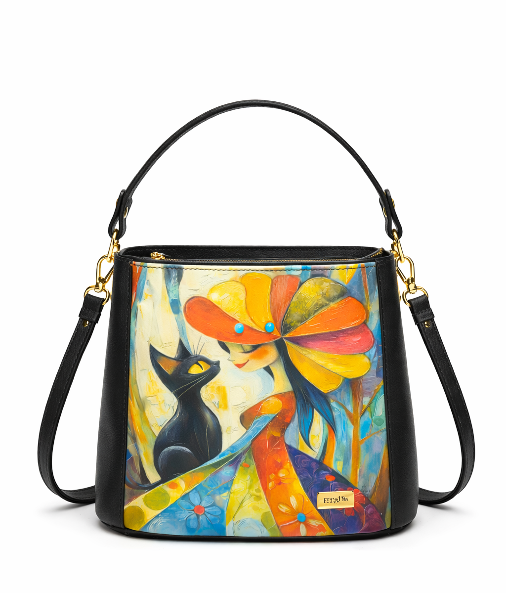 Pretta geanta din piele naturala, format incapator, ton negru, 2 compartimente