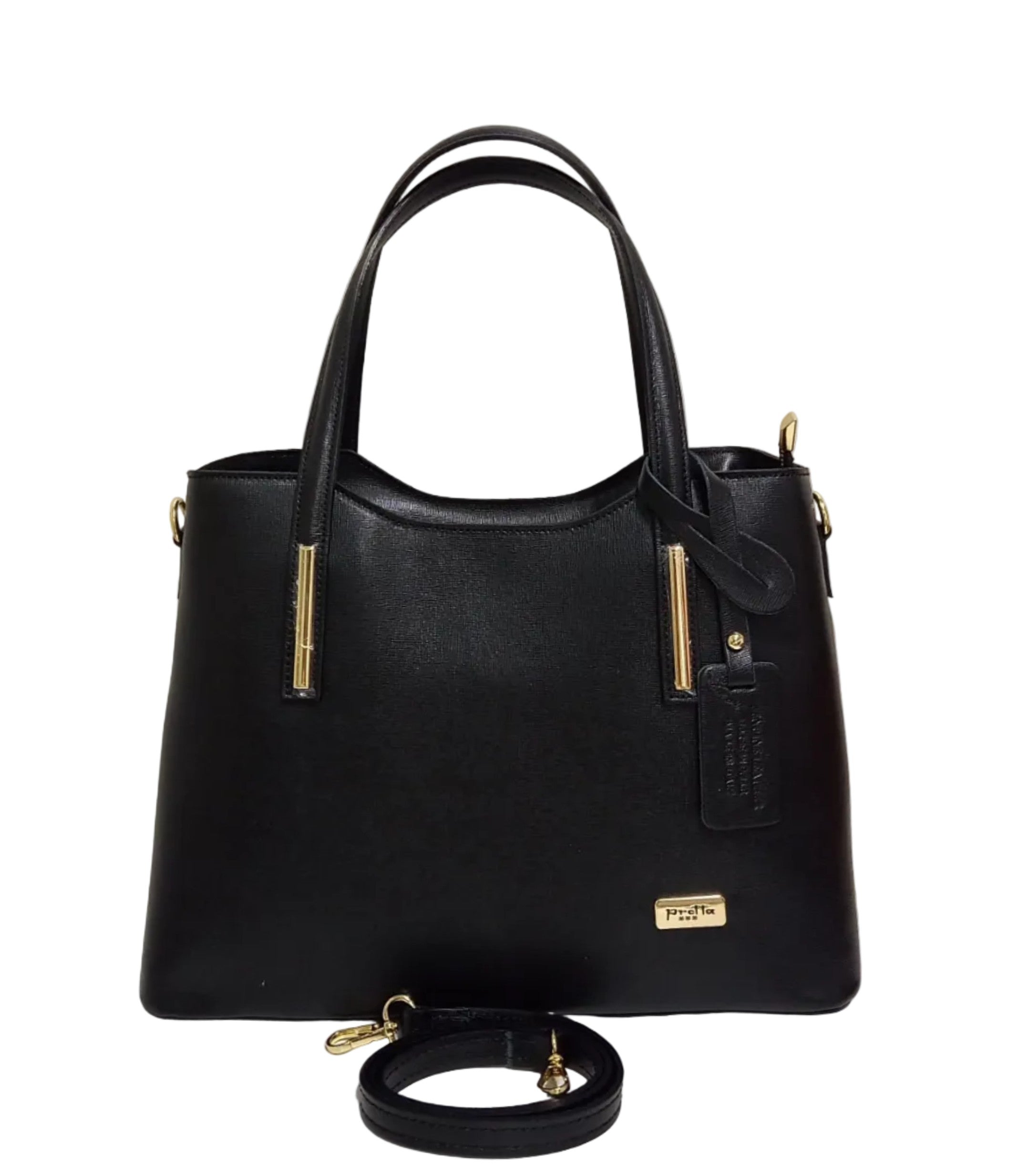 Pretta geanta din piele naturala, format incapator, ton negru, 2 compartimente