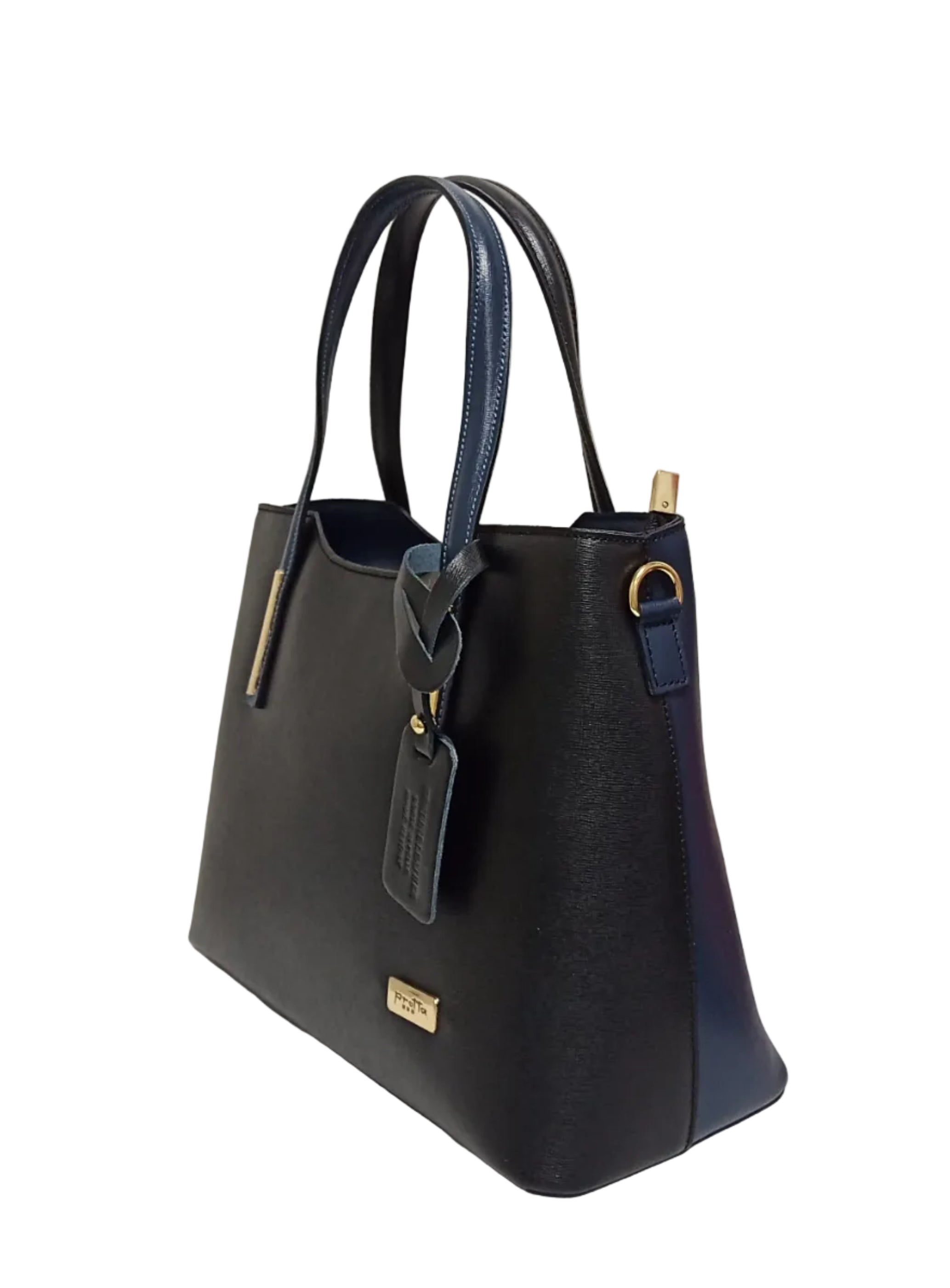 Pretta geanta din piele naturala, format incapator, ton negru, 2 compartimente