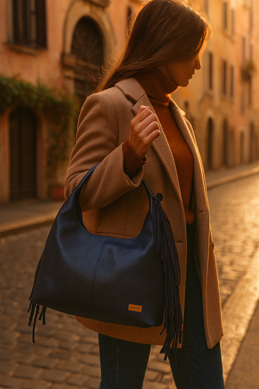 Pretta geanta din piele naturala, format incapator, ton negru, buzunare utile