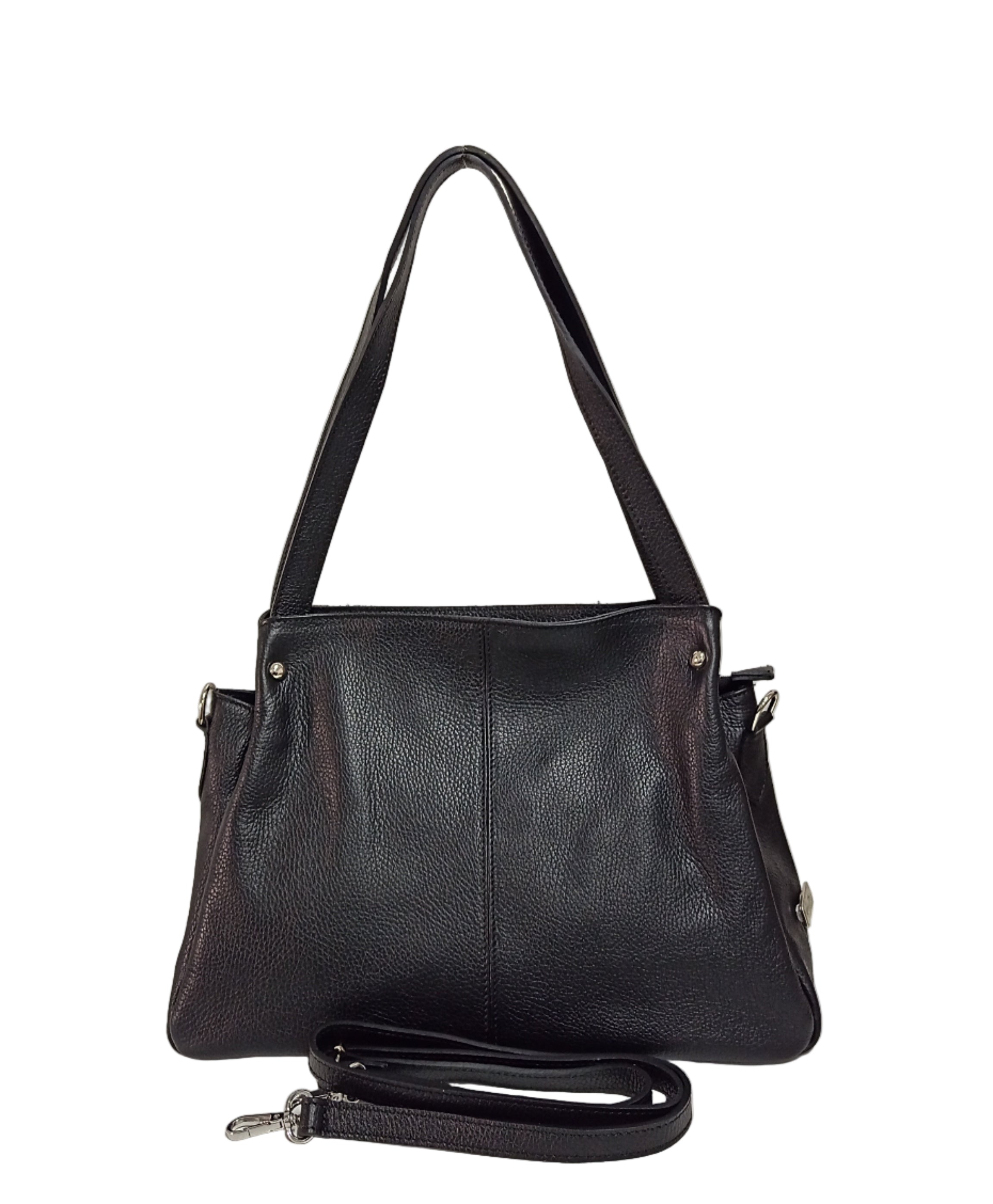 Pretta geanta din piele naturala, format incapator, ton negru, buzunare utile