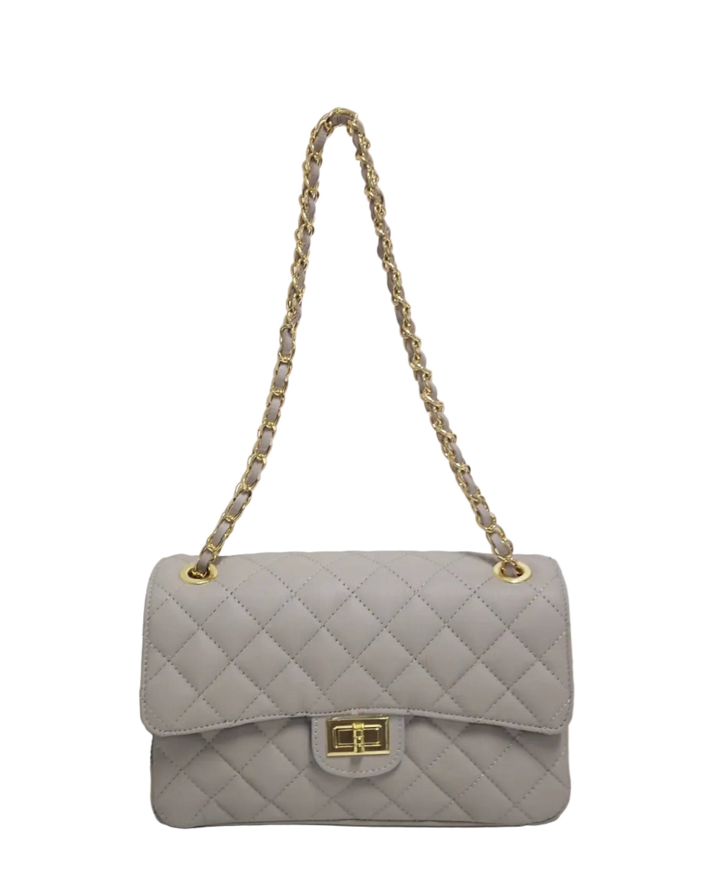 Pretta geanta din piele naturala, format mediu, ton gri, 2 compartimente