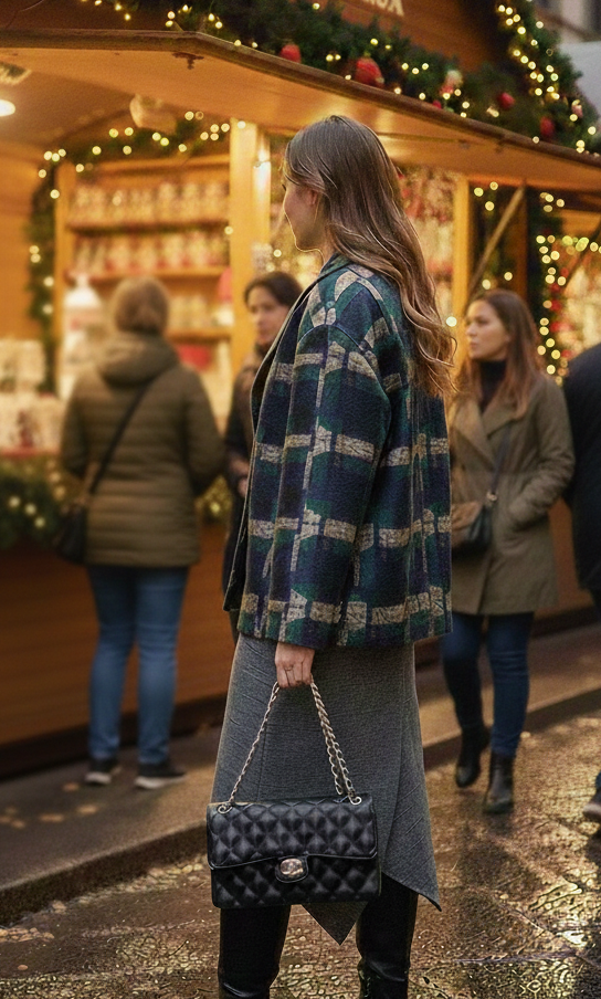 Pretta geanta din piele naturala, format mediu, ton negru, 2 compartimente