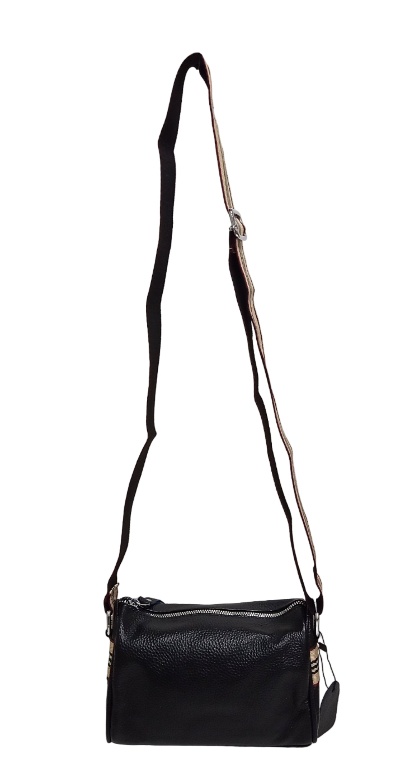 Pretta geanta tip postas din piele naturala, format compact, ton negru, bareta reglabila