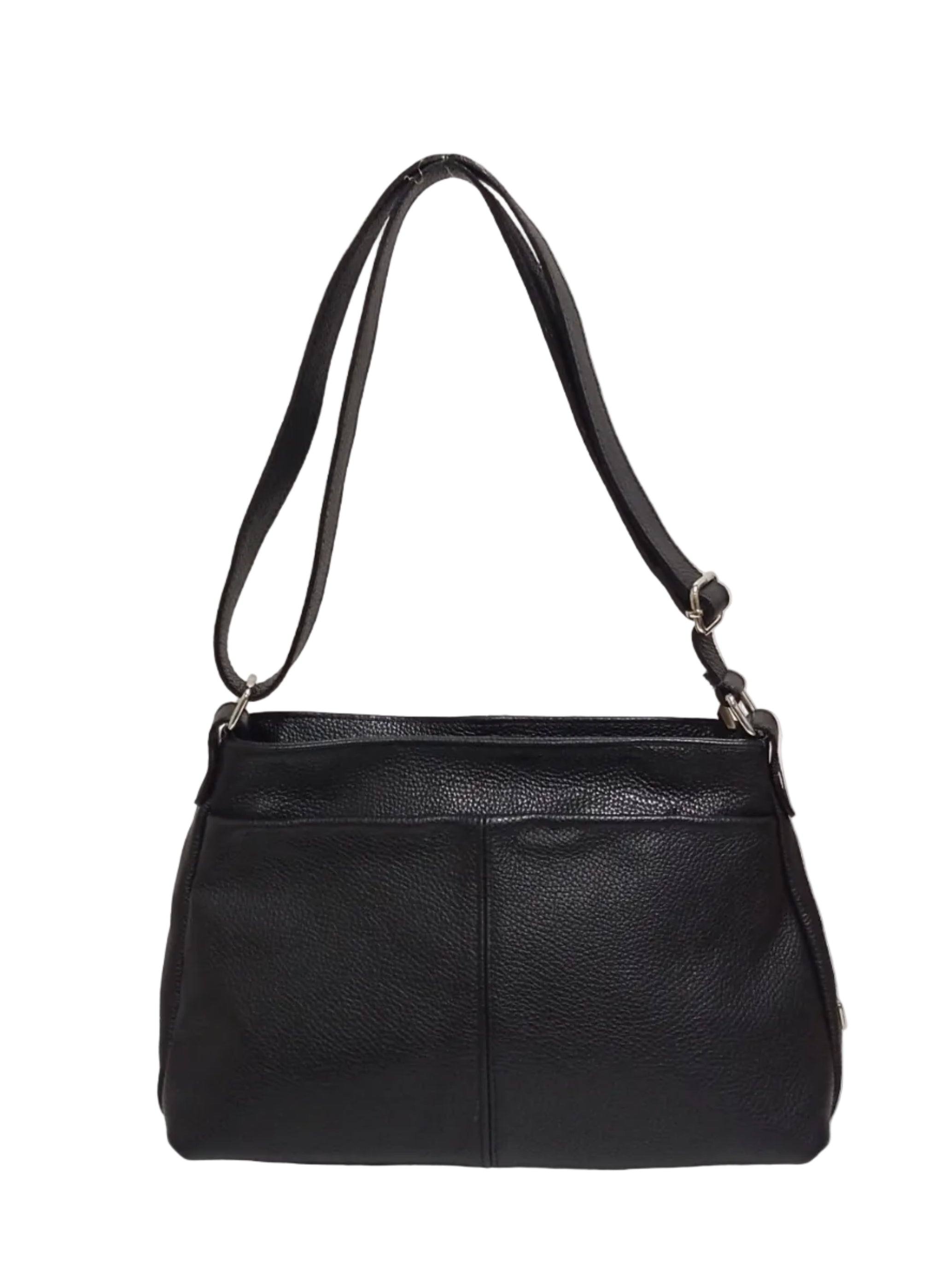 Pretta geanta tip postas din piele naturala, format incapator, ton negru, 2 compartimente