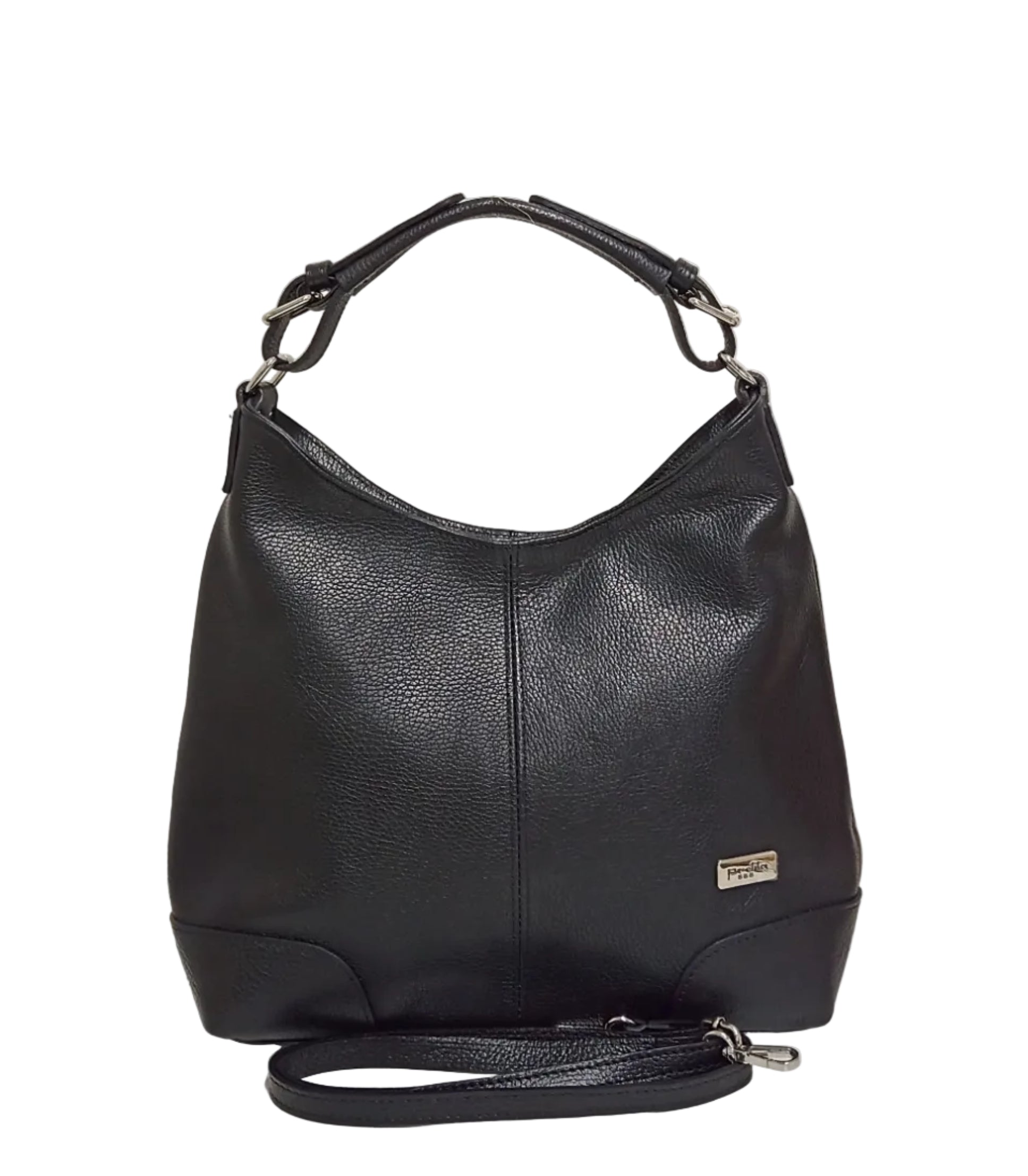 Pretta geanta tip postas din piele naturala, format incapator, ton negru, bareta reglabila