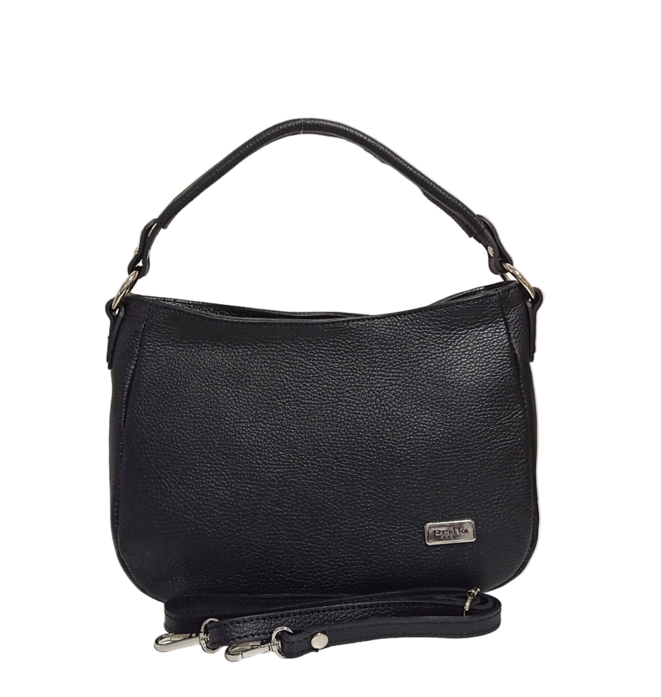 Pretta geanta tip postas din piele naturala, format incapator, ton negru, buzunare utile