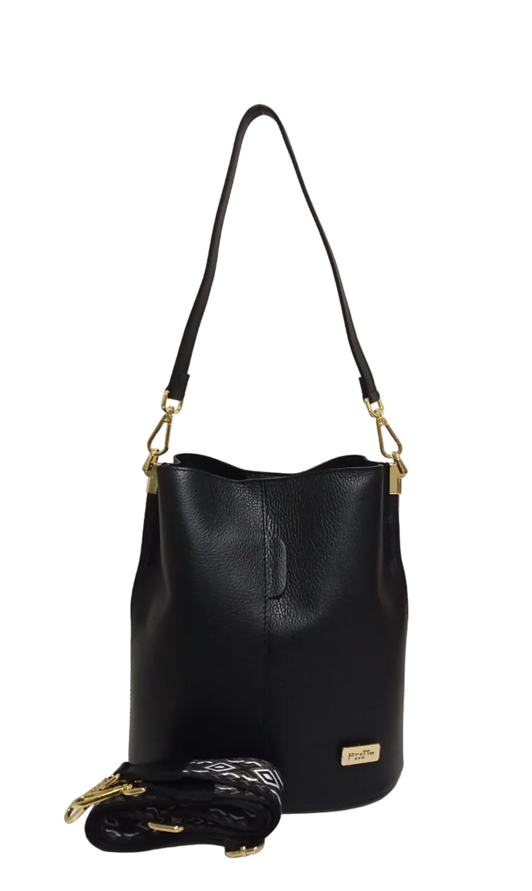 Pretta geanta tip postas din piele naturala, format mediu, ton negru, 2 compartimente