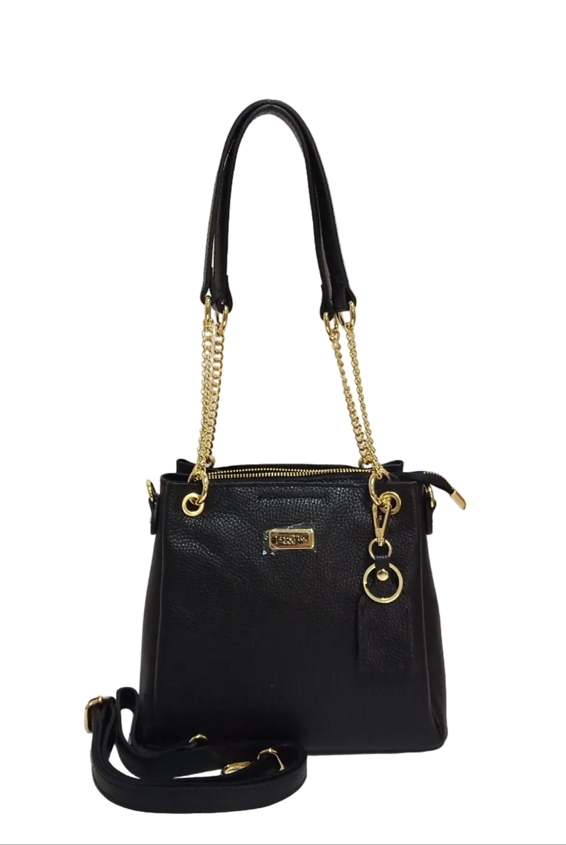 Pretta geanta tip postas din piele naturala, format mediu, ton negru, 2 compartimente