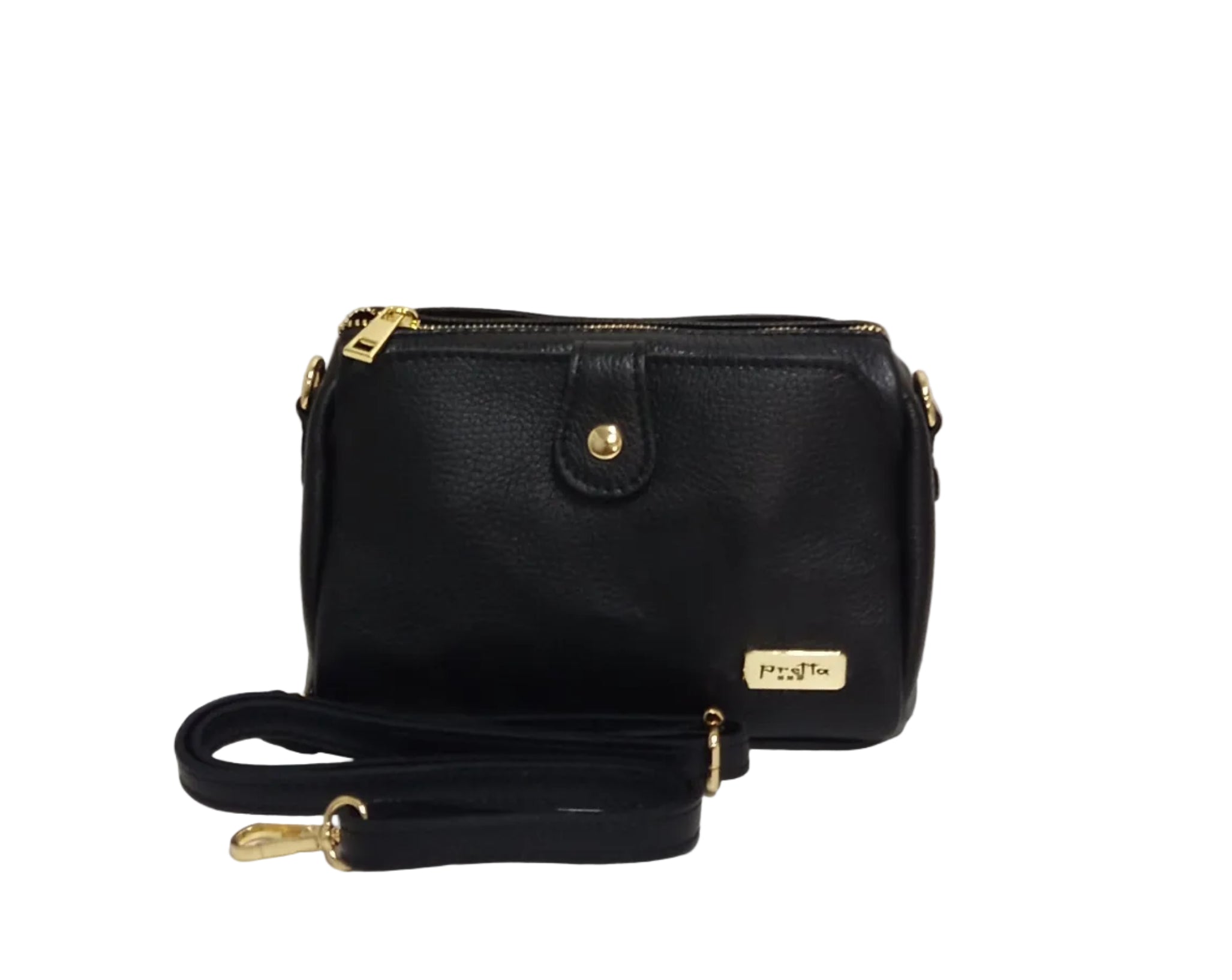 Pretta geanta tip postas din piele naturala, format mediu, ton negru, bareta reglabila