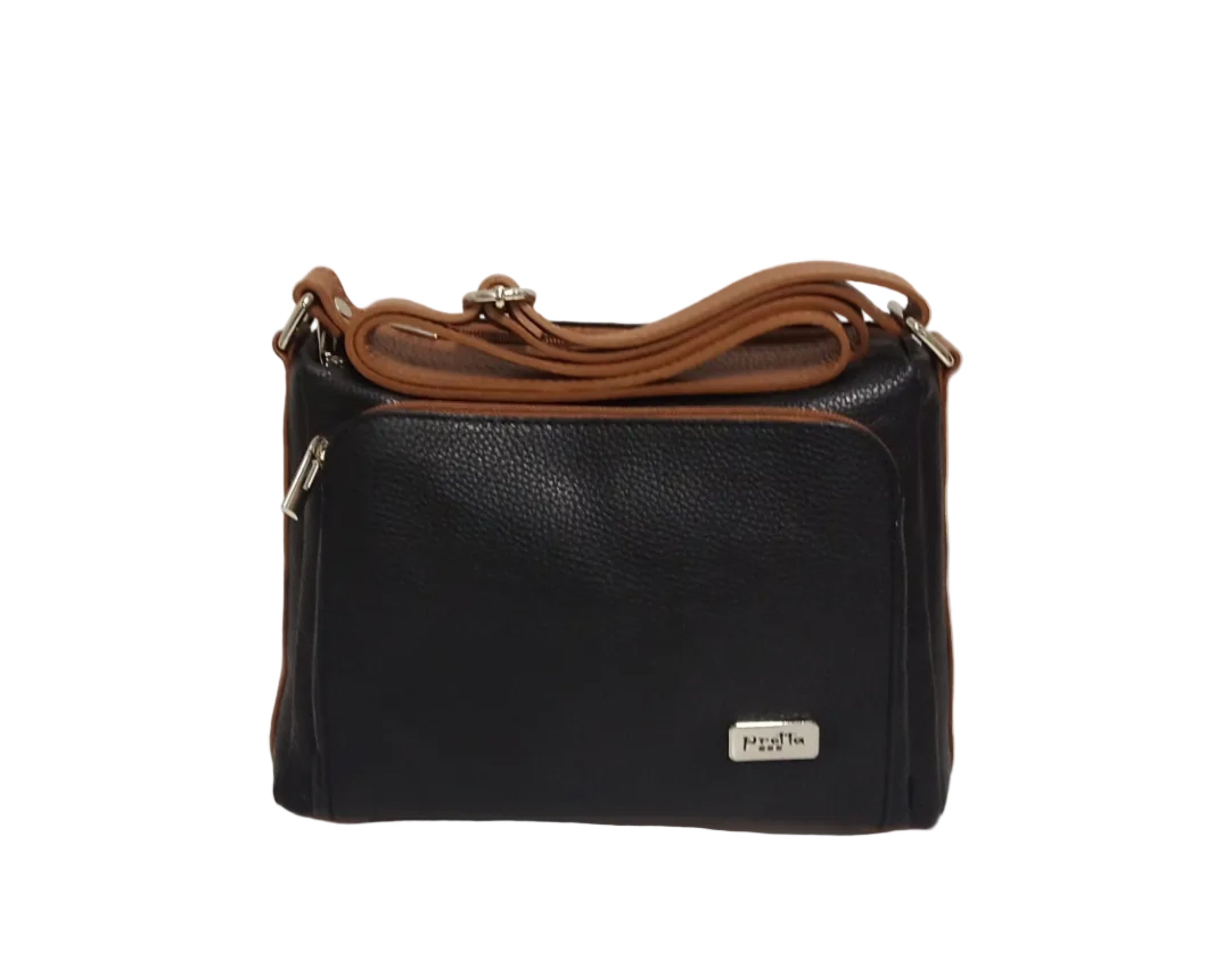 Pretta geanta tip postas din piele naturala, format mediu, ton negru, bareta reglabila