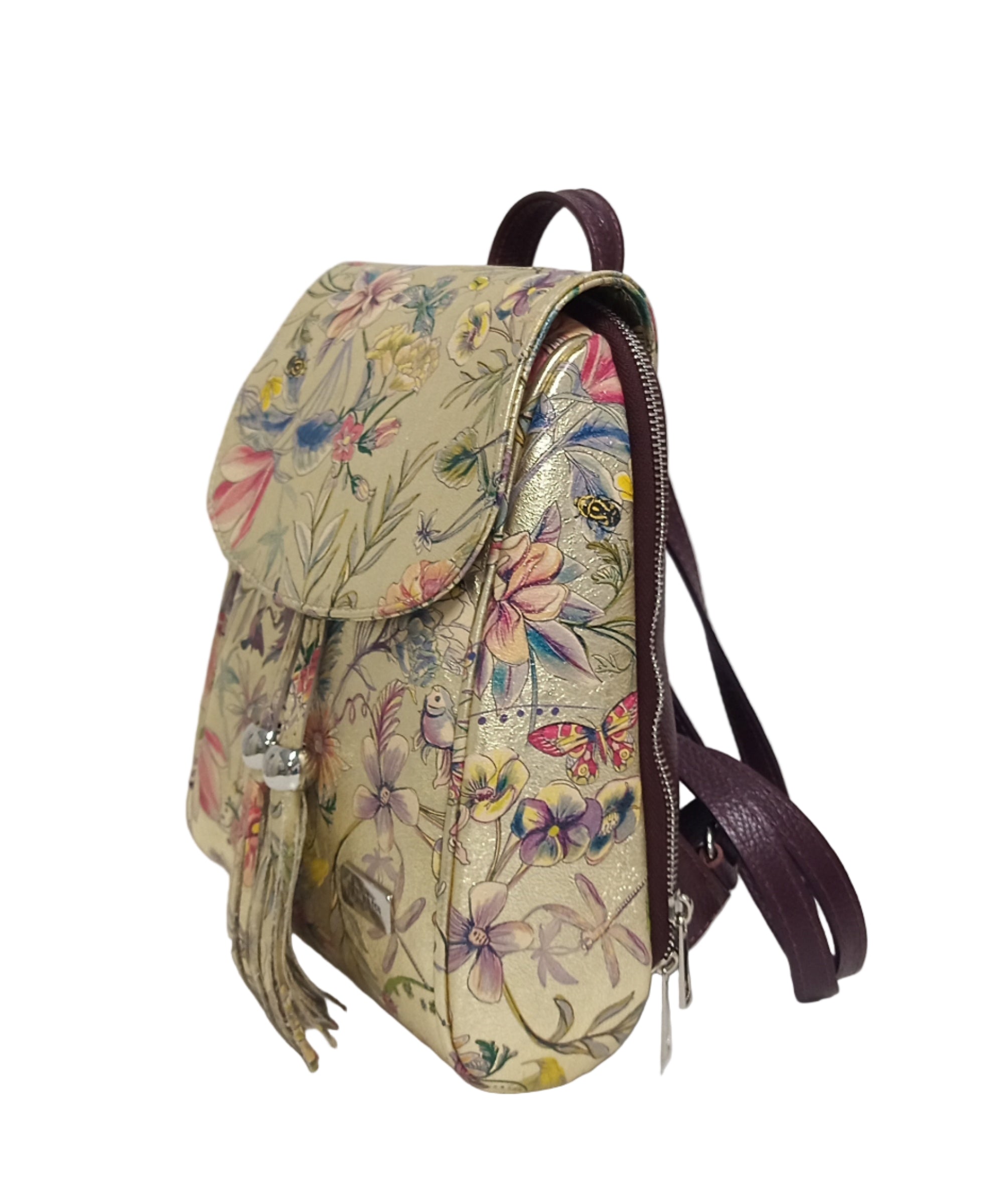 Pretta rucsac din piele naturala, format compact, ton auriu, 2 compartimente