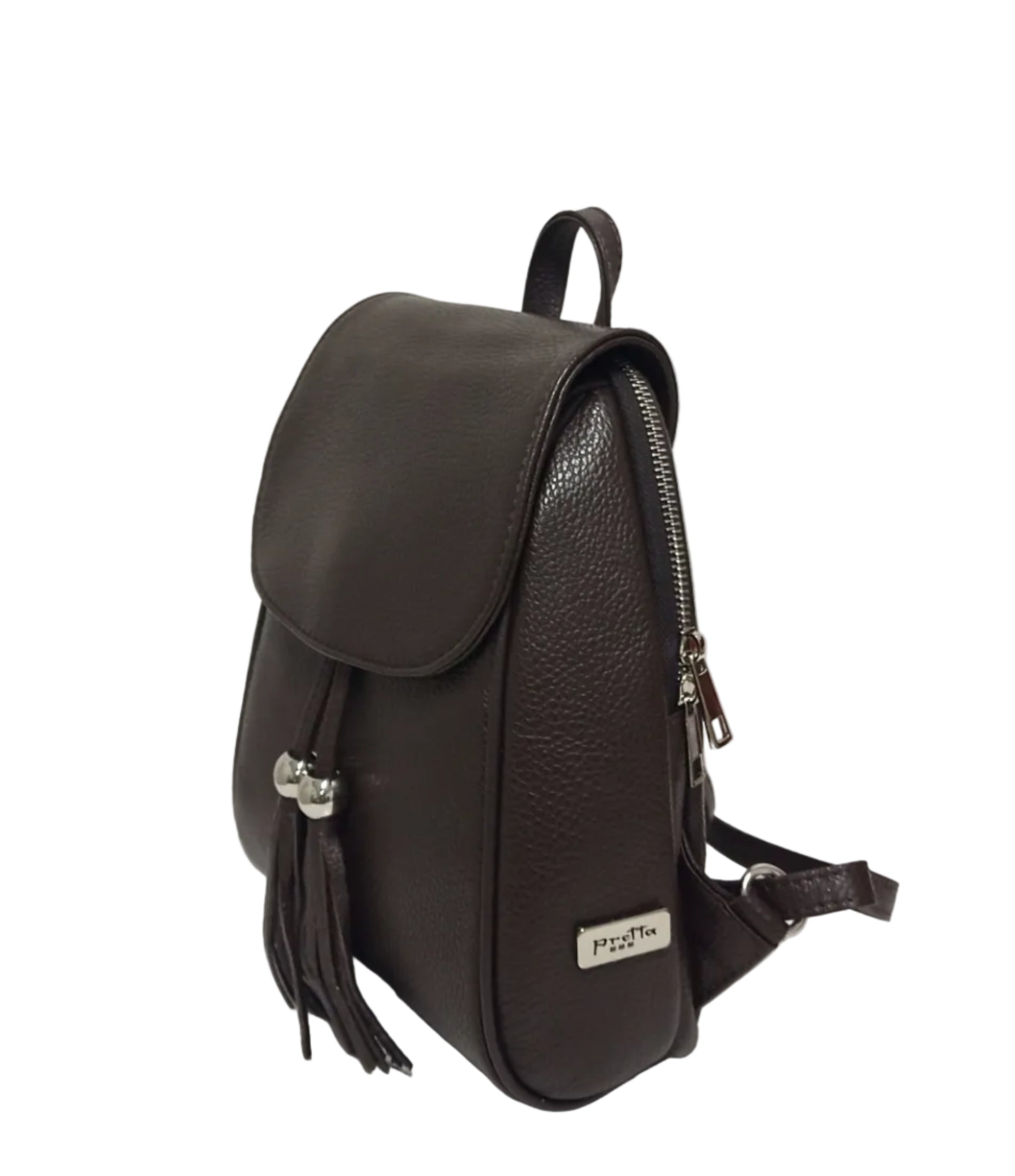 Pretta rucsac din piele naturala, format compact, ton maro, buzunare utile