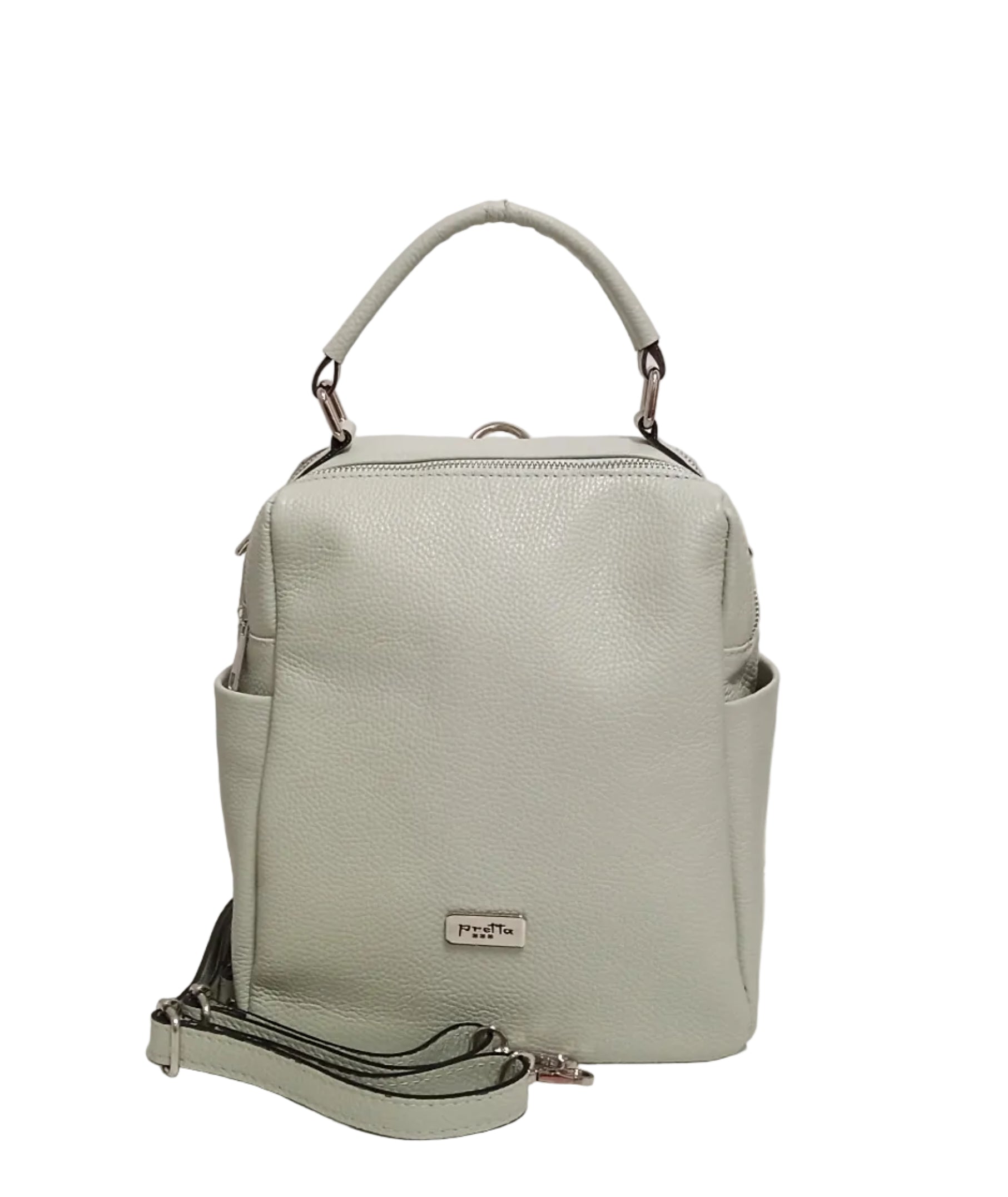 Pretta rucsac din piele naturala, format compact, ton verde, 2 compartimente