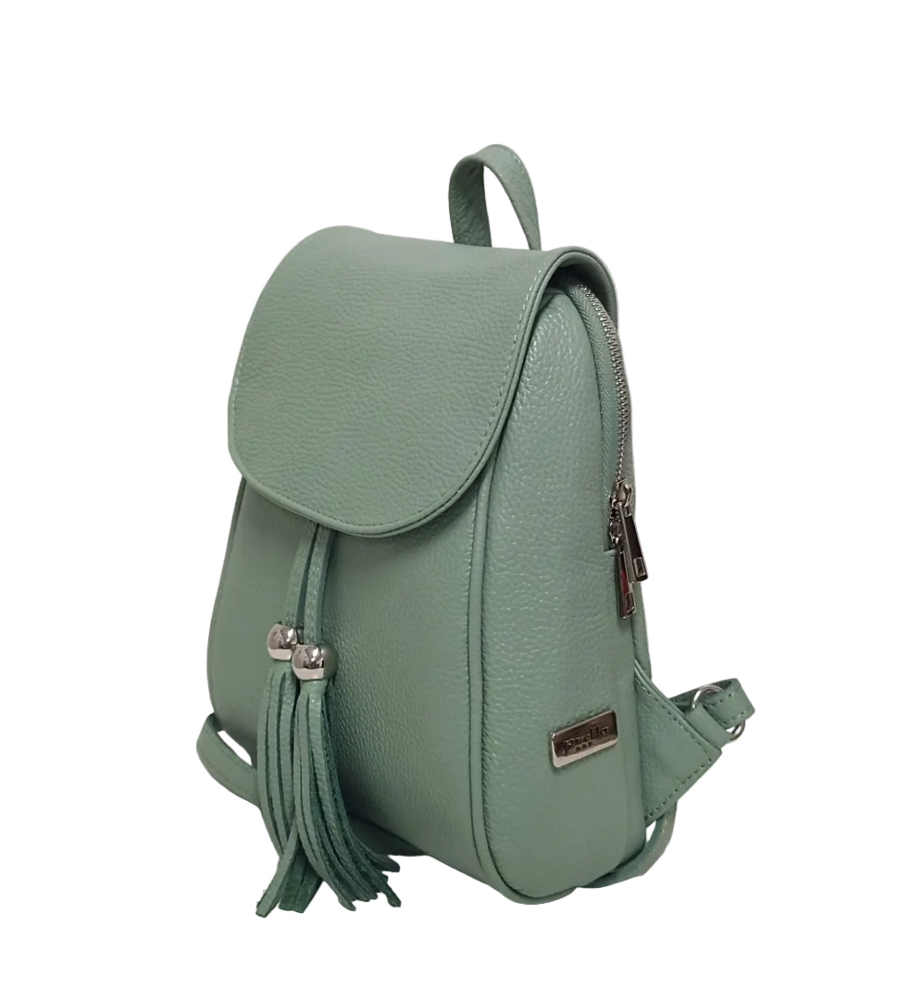 Pretta rucsac din piele naturala, format compact, ton verde menta, buzunare utile
