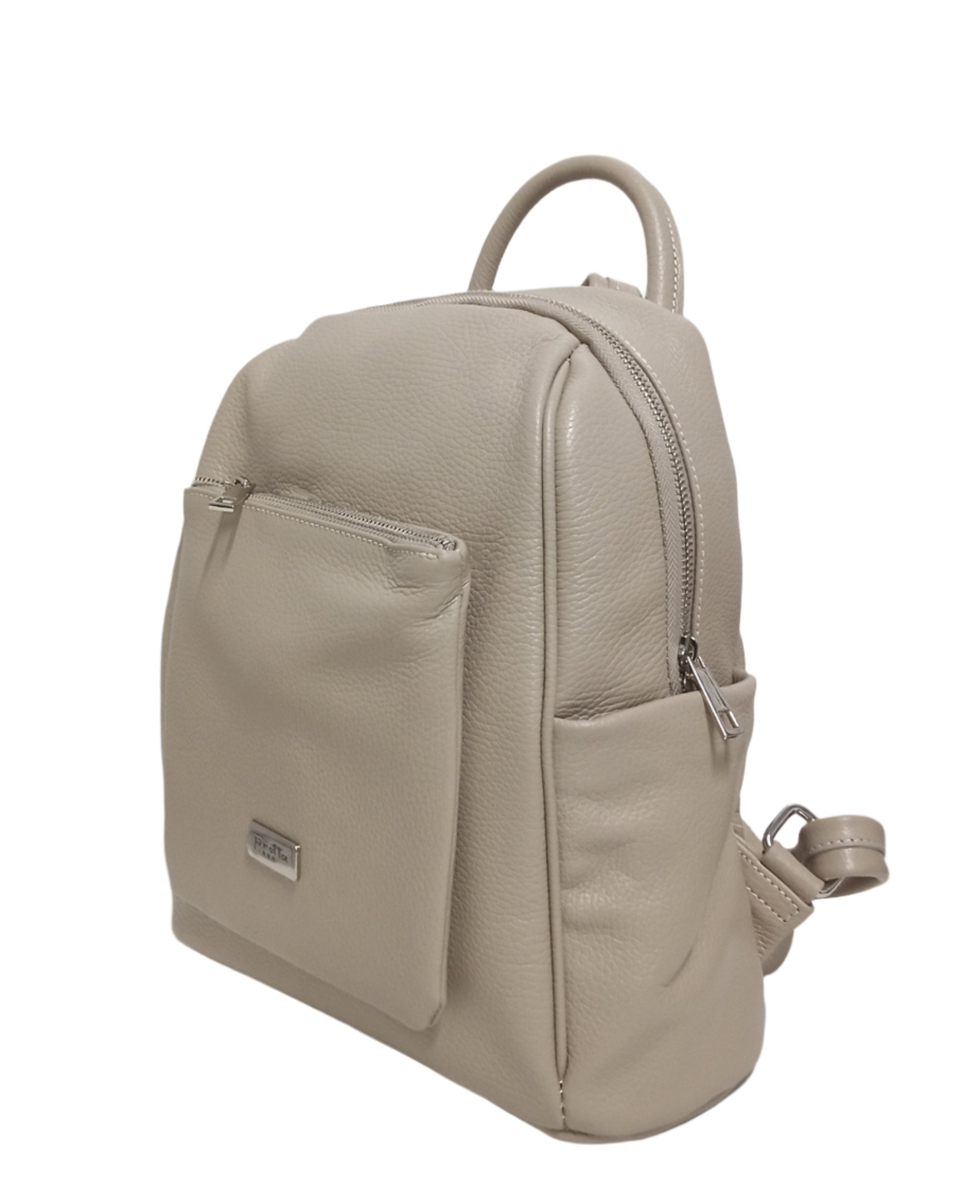 Pretta rucsac din piele naturala, format incapator, ton bej natural, buzunare utile