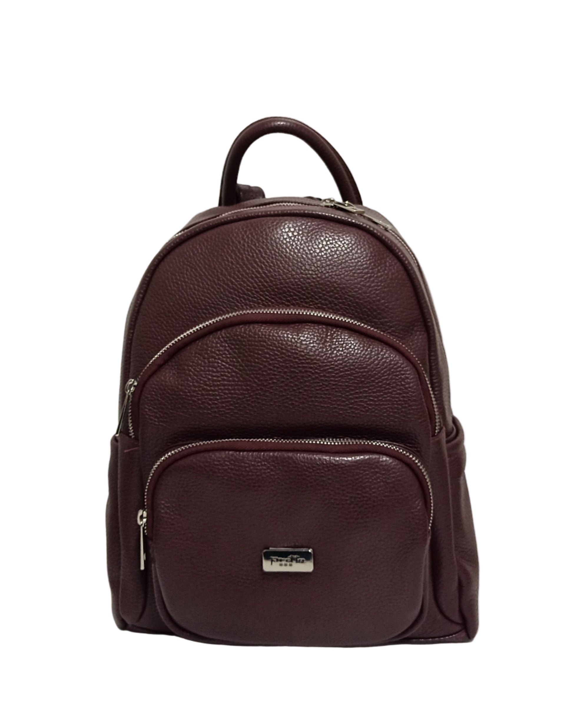 Pretta rucsac din piele naturala, format incapator, ton bordo, buzunare utile