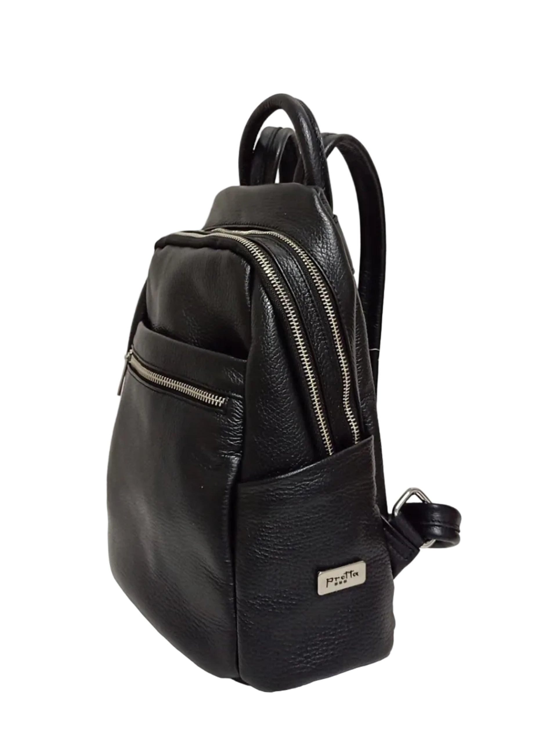 Pretta rucsac din piele naturala, format incapator, ton negru, 2 compartimente