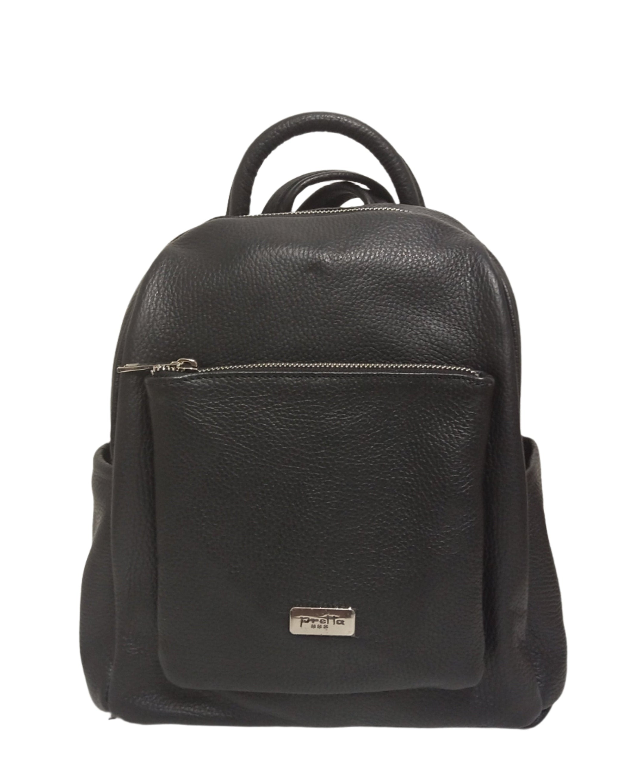 Pretta rucsac din piele naturala, format incapator, ton negru, buzunare utile