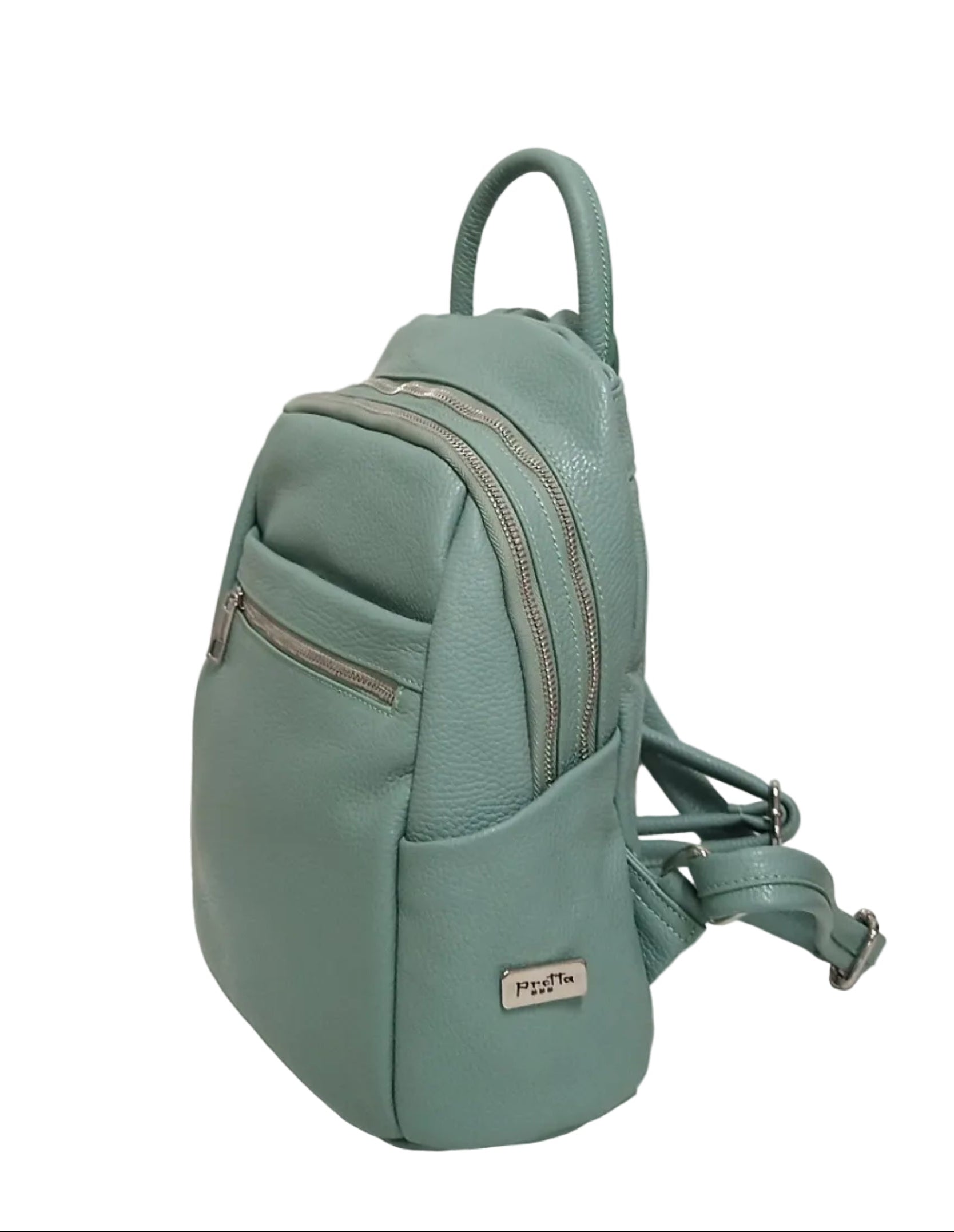 Pretta rucsac din piele naturala, format incapator, ton verde, 2 compartimente