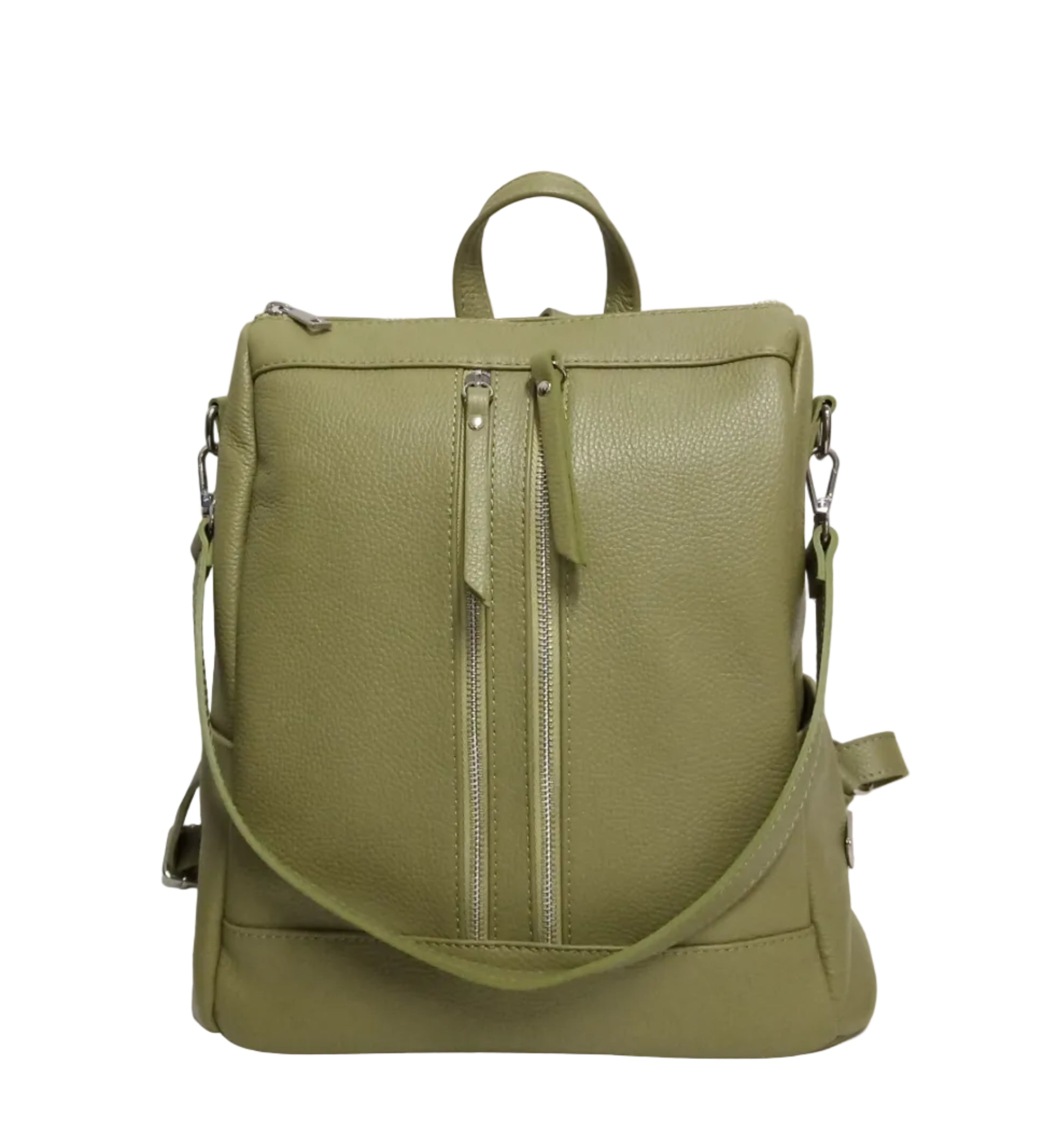 Pretta rucsac din piele naturala, format incapator, ton verde, buzunare utile