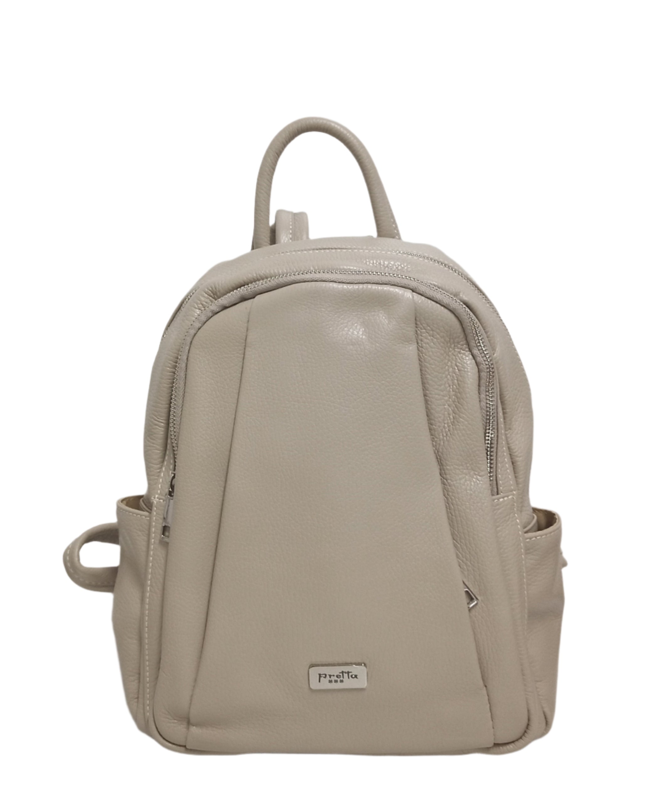 Pretta rucsac din piele naturala, format mediu, ton bej natural, 2 compartimente