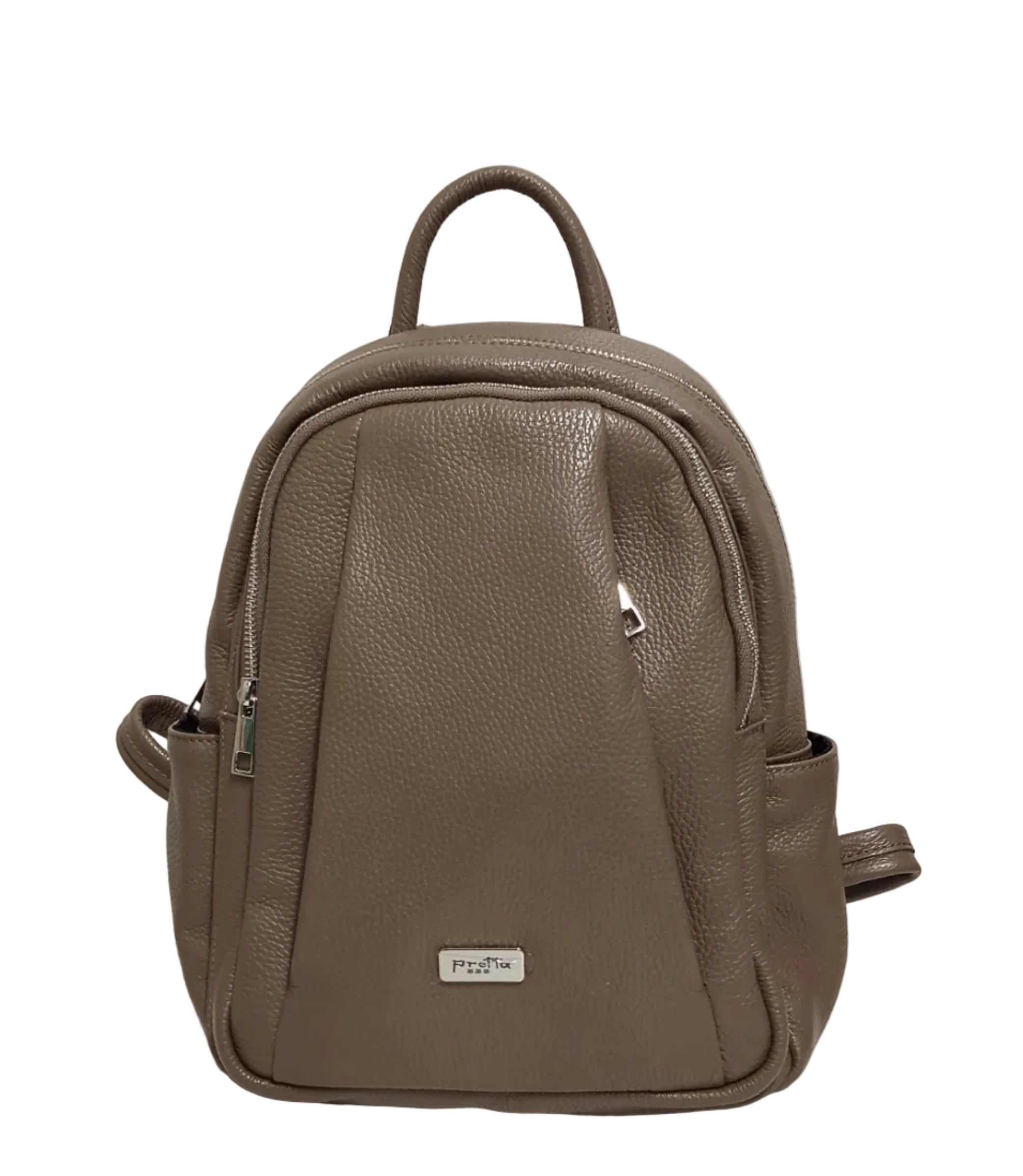 Pretta rucsac din piele naturala, format mediu, ton taupe, 2 compartimente