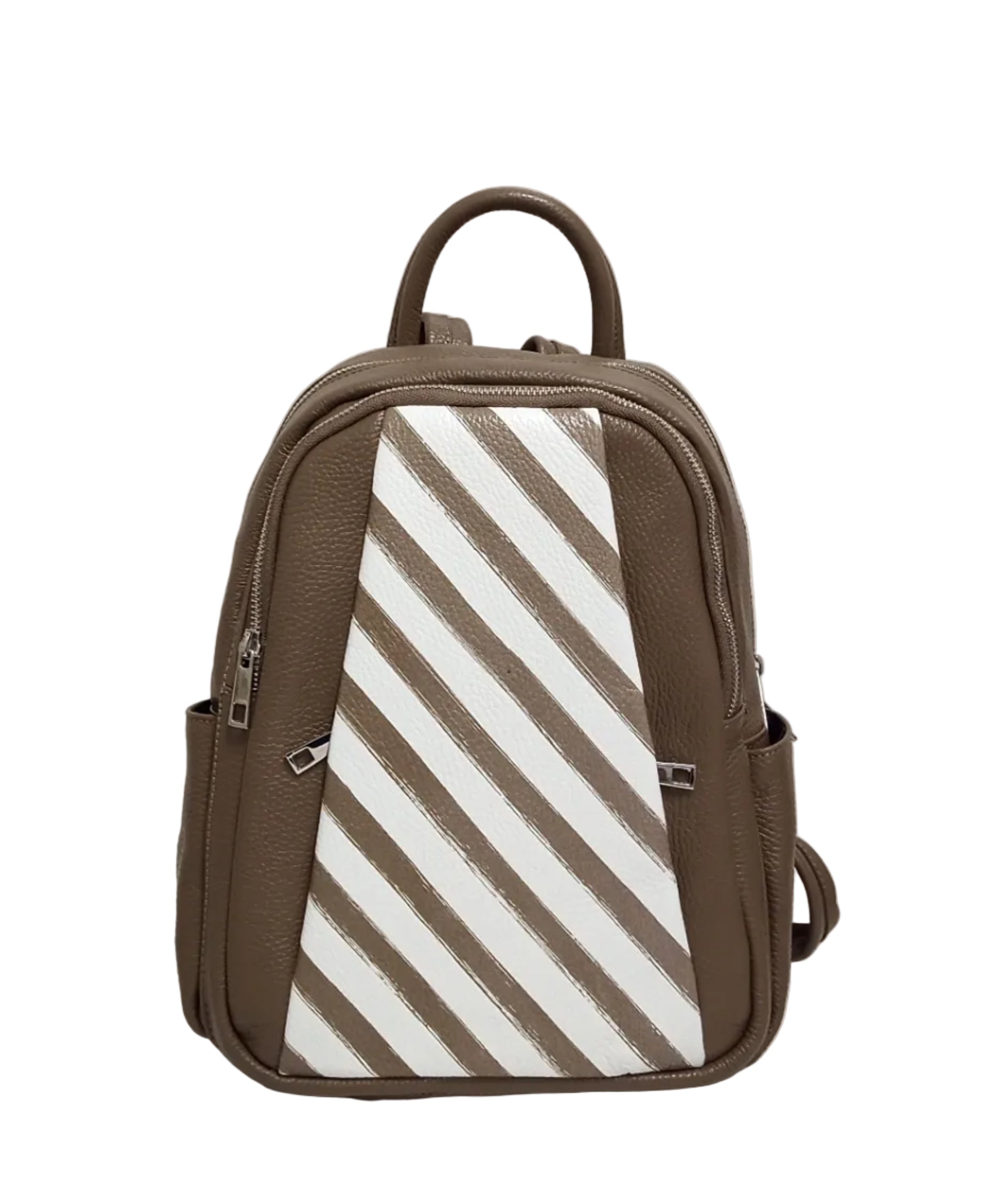 Pretta rucsac din piele naturala, format mediu, ton taupe, 2 compartimente