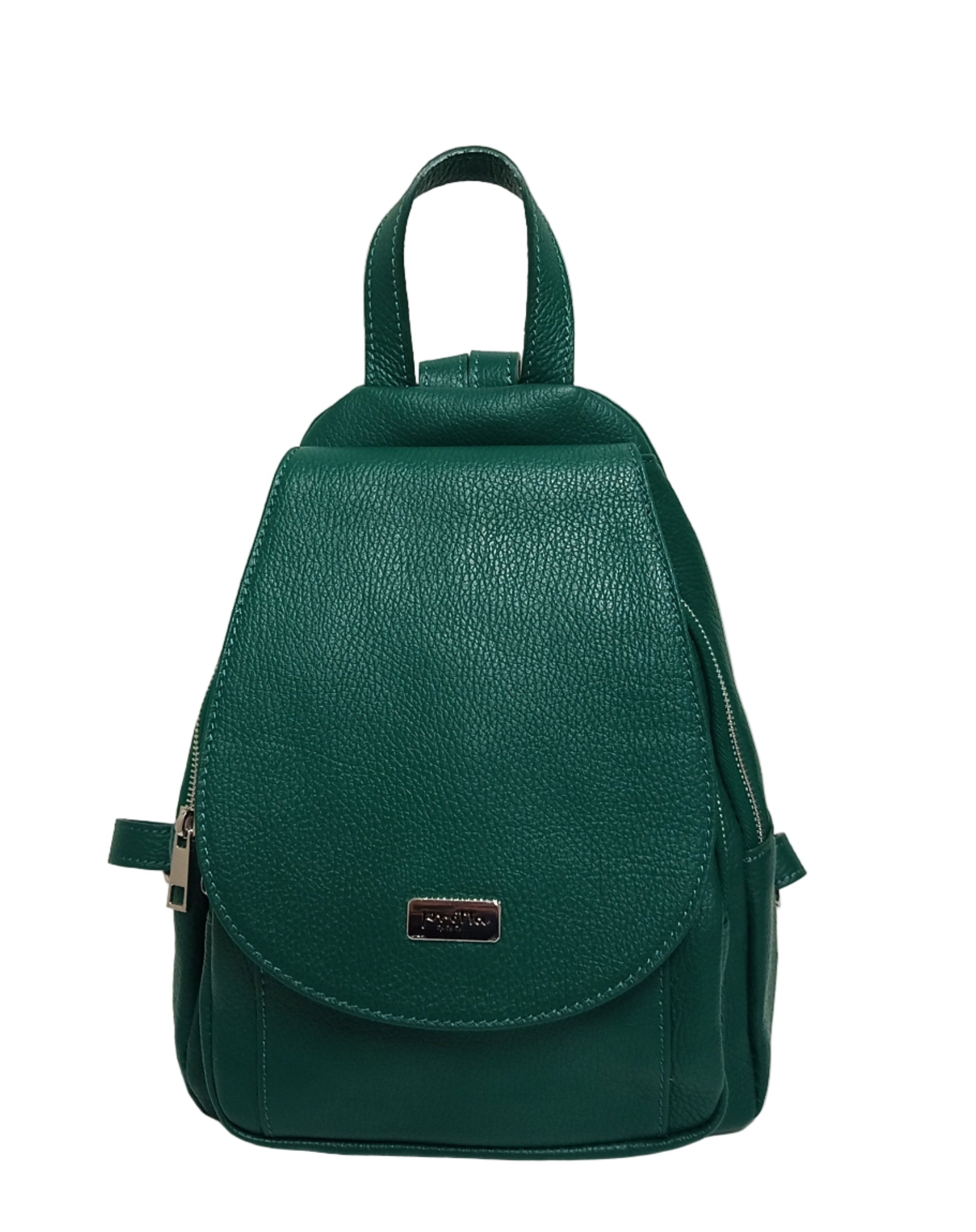 Pretta rucsac din piele naturala, format mediu, ton verde, 2 compartimente